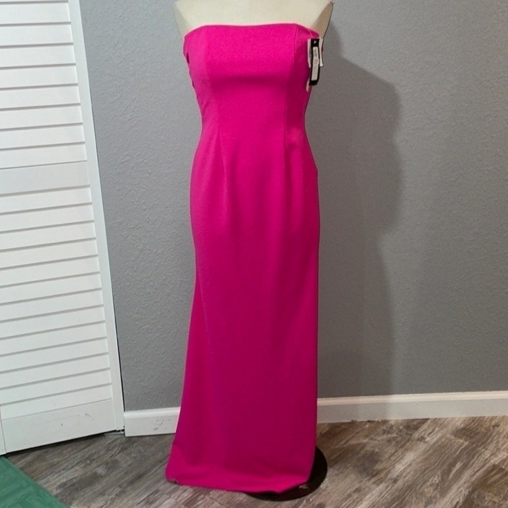 NWT Betsy & Adam Women's Hot Pink Stretch Crepe Cutout Ruched Strapless Dress